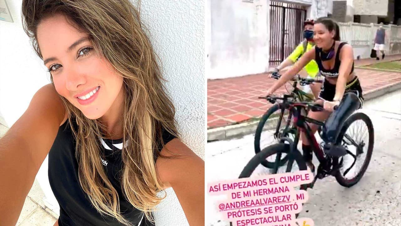 Daniella Álvarez usa su prótesis para andar en bicicleta por primera vez