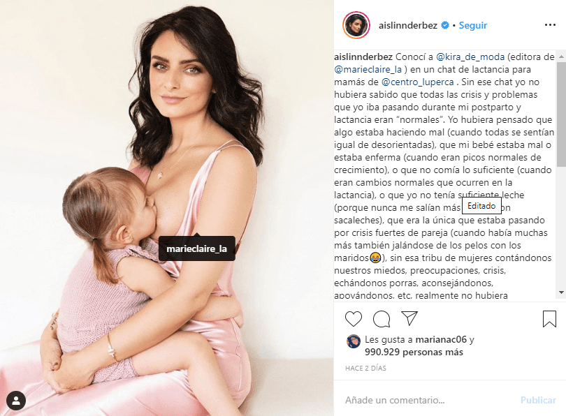 La actriz de A la Mala (2016) publicó una fotografía en Instagram en la que aparece amamantando a su pequeña hija Kailani y explicó cómo fue que la agregaron a un chat en el que estaban varias madres que, al igual que ella, experimentaban todo tipo de dudas e inquietudes sobre la maternidad.