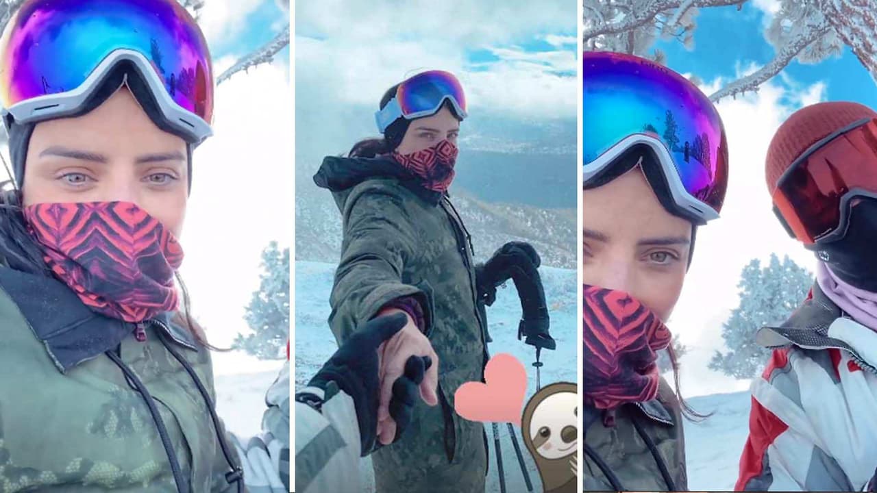 Aislinn Derbez presenta a la persona especial que la acompañó a esquiar en la nieve