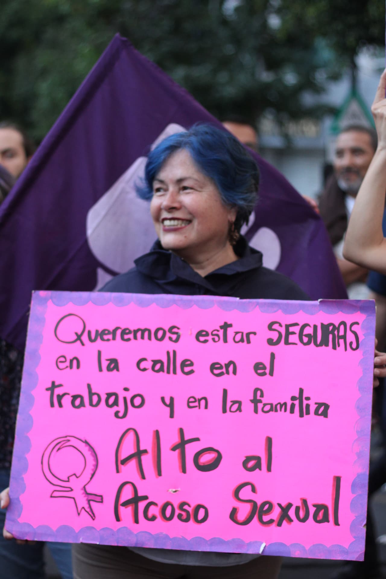 "Queremos estar seguras en la calle, en el trabajo y en la familia. Alto al acoso sexual".
