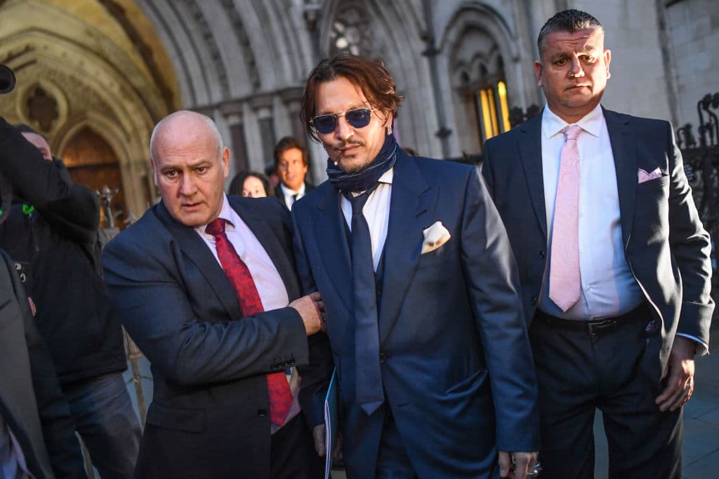 LONDON, ENGLAND - FEBRUARY 26: Johnny Depp is seen leaving the Royal Courts of Justice on February 26, 2020 in London, England. The Hollywood actor is suing The Sun newspaper over claims he beat up his ex-wife Amber Heard. (Photo by Peter Summers/Getty Images)