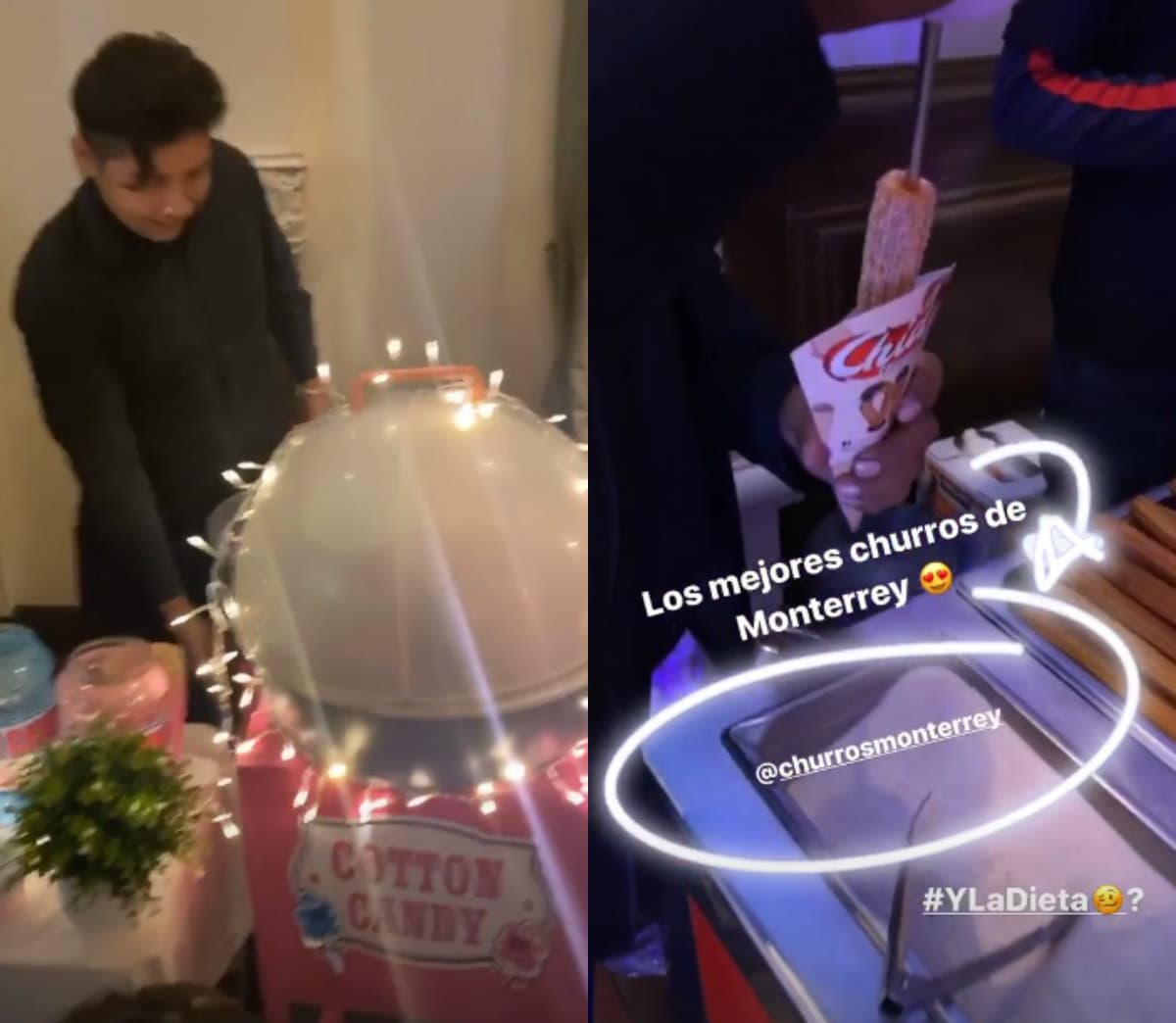 Además de la mesa de dulces, el menú estuvo compuesto por ensalada y empanadas rellenas de pollo. Edwin Luna mostró en su perfil personal que hubo churros rellenos y algodones de azúcar.