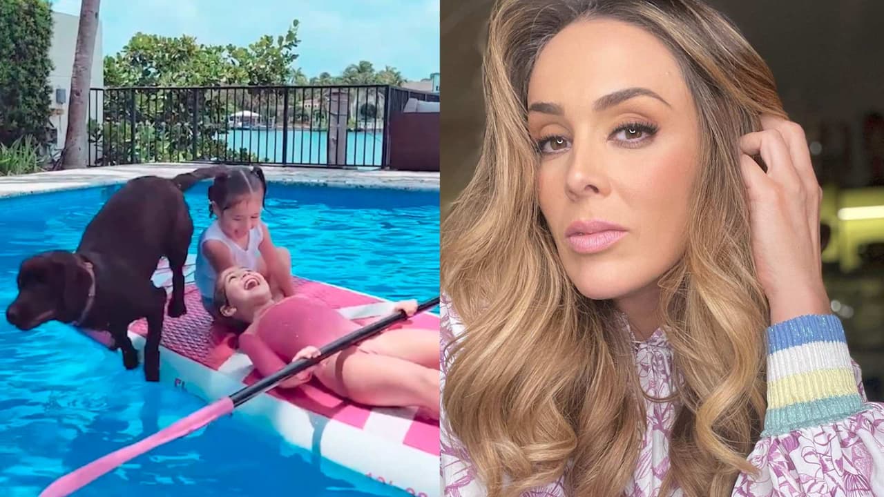 ¡Al agua, patos! Las hijas de Jacky Bracamontes se cayeron a la alberca por una travesura de su perrita y así reaccionaron