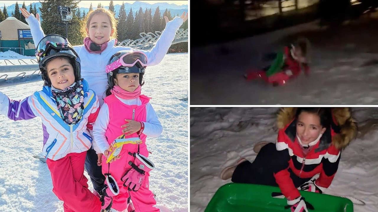 Hijas de Jacky Bracamontes 'chocan' entre ellas en la nieve y su papá capta el momento