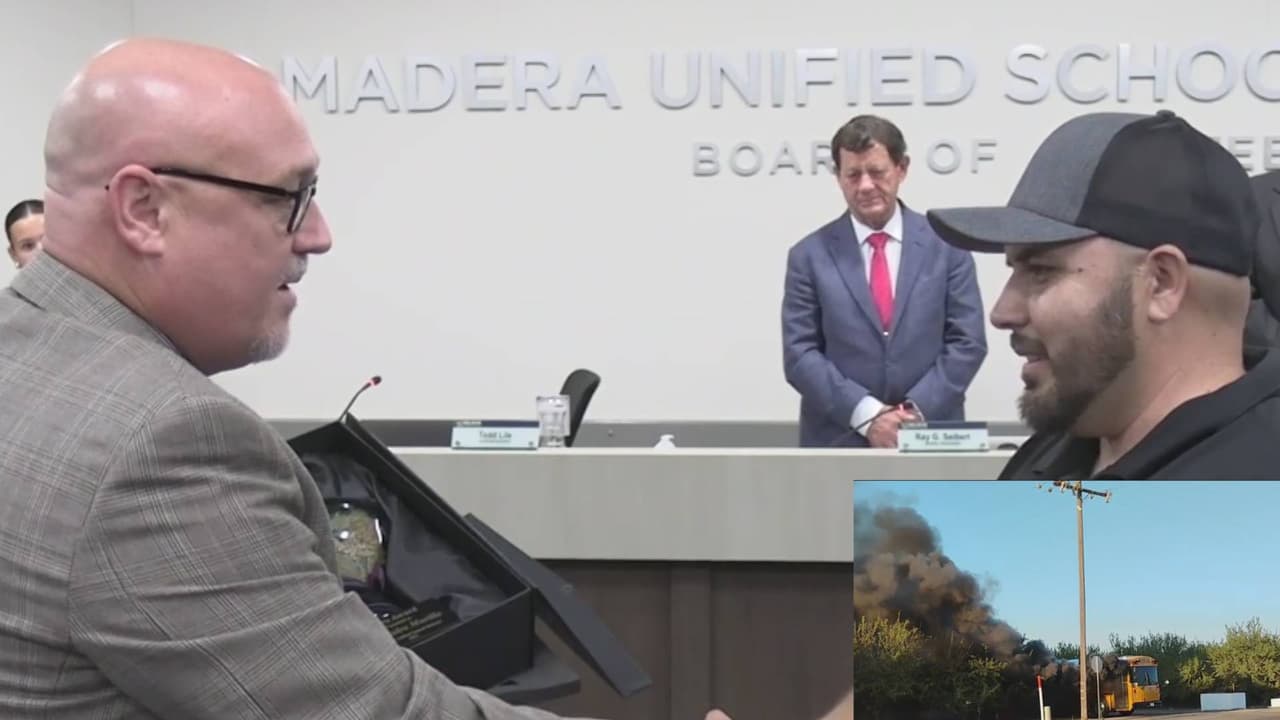 Acto heroico: chofer es reconocido por su rápida acción tras incendiarse autobús escolar en Madera