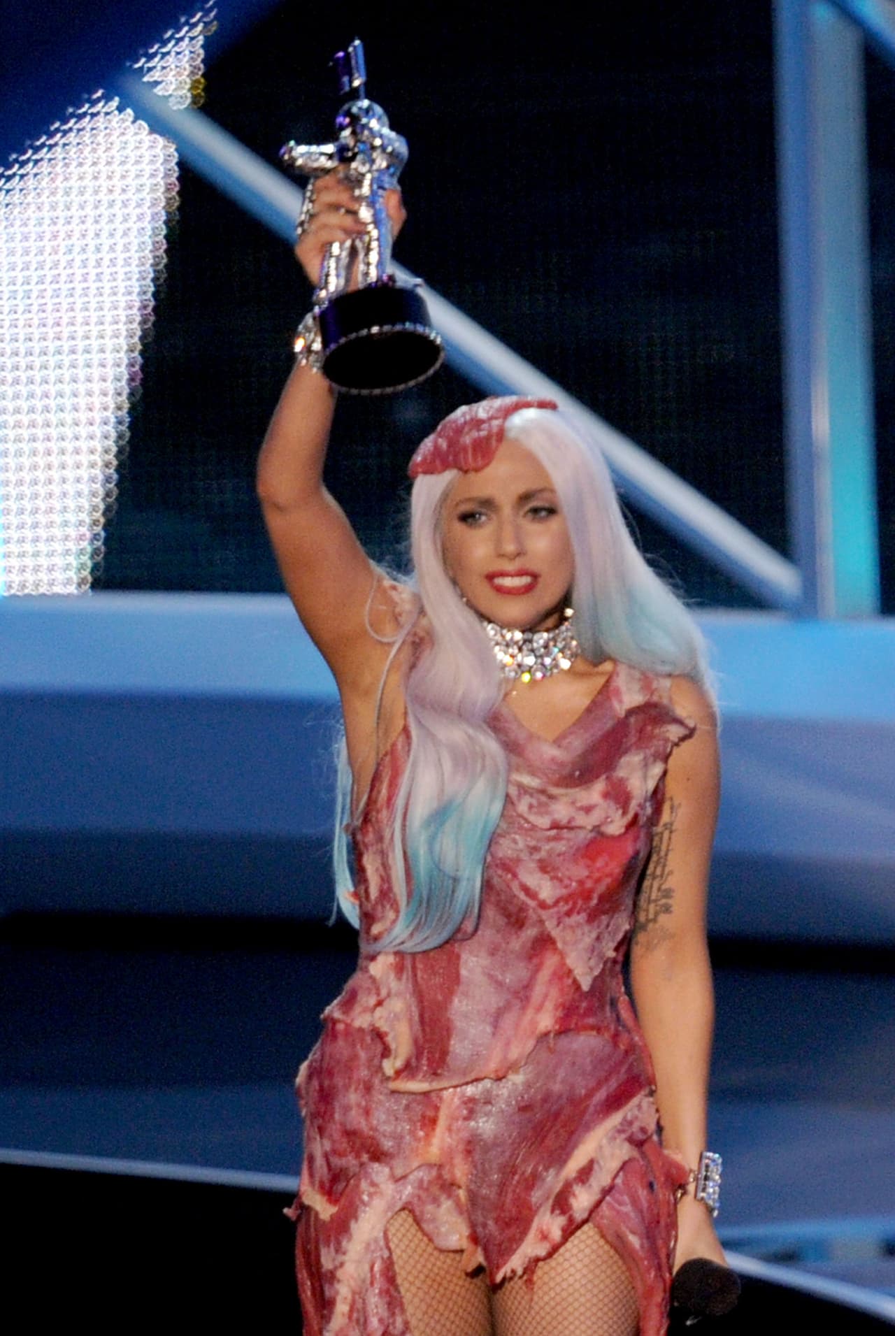 LOS ANGELES, CA - SEPTEMBER 12: Singer Lady Gaga accepts the Video of the Year award onstage during the 2010 MTV Video Music Awards at NOKIA Theatre L.A. LIVE on September 12, 2010 in Los Angeles, California. (Photo by Kevin Winter/Getty Images)