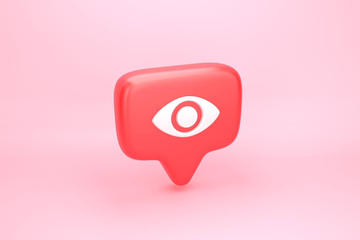 One view social media notification icon with eye symbol. 3D illustration