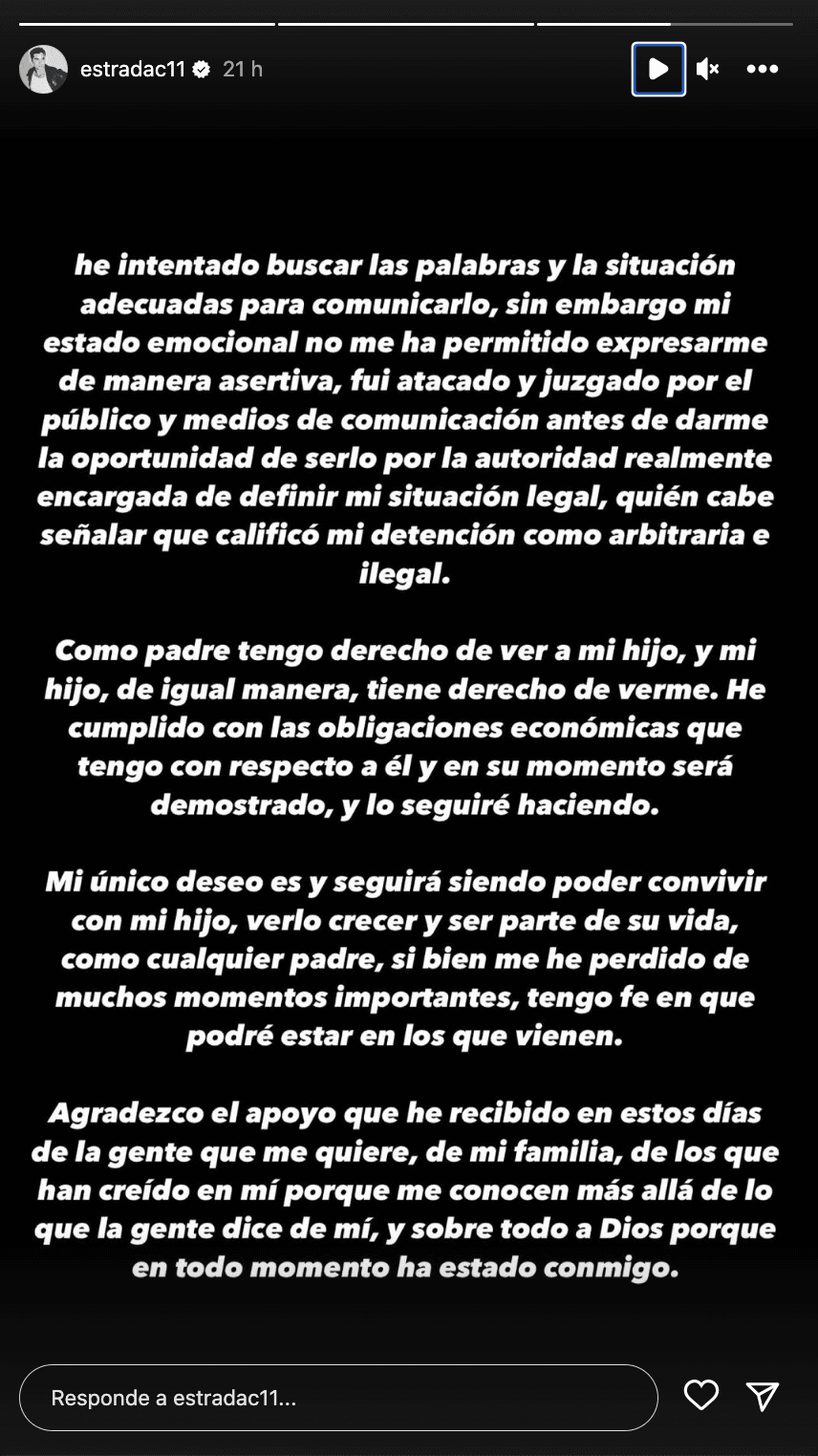 Christian Estrada afirma que cumple con sus obligaciones de padre.
