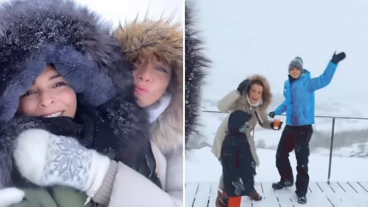 Grettell Valdez y Silvia Navarro se divierten juntas en la nieve