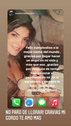 Este 10 de enero, el hijo de la fallecida actriz, Mariana Levy, dedicó tiernas palabras hacia su segunda madre, Ana Bárbara: "Feliz cumpleaños a la mejor mamá del mundo, gracias por hacer llegar un ángel a mi vida y más que eso, gracias por después de tanto tiempo estar al pendiente de mi, te lo agradezco y siempre lo haré. Te amo ma".