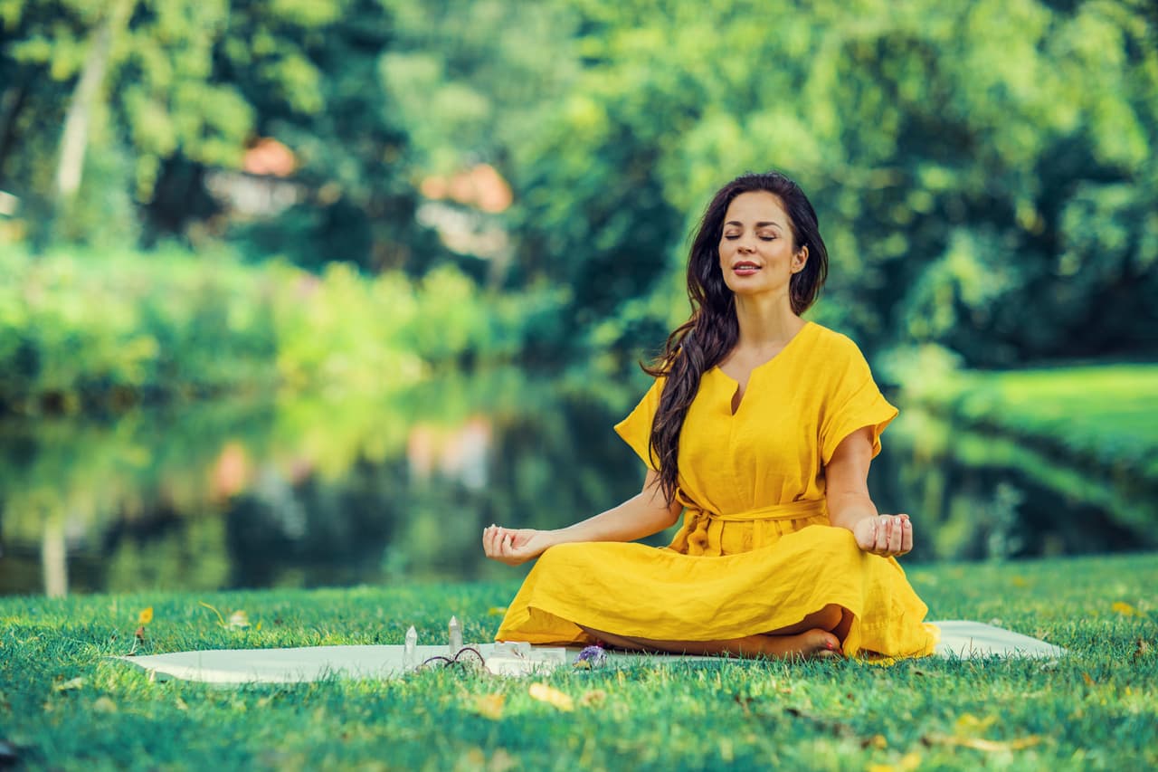 Sound healing ritual for beautiful woman