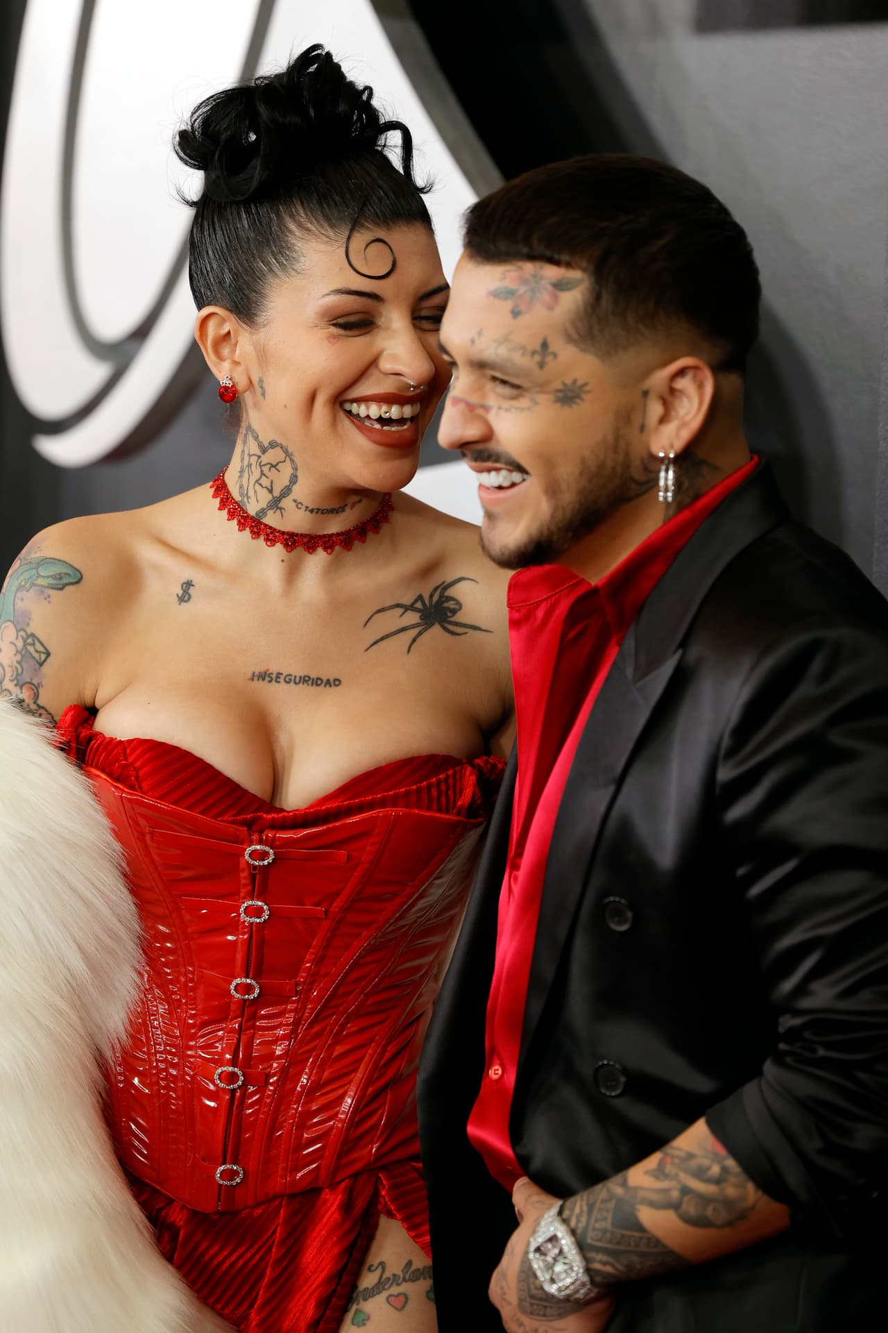 LAS VEGAS, NEVADA - NOVEMBER 16: (L-R) Cazzu and Christian Nodal attend The Latin Recording Academy's 2022 Person of the Year Gala Honoring Marco Antonio Solis at Michelob ULTRA Arena on November 16, 2022 in Las Vegas, Nevada. (Photo by Frazer Harrison/Getty Images)