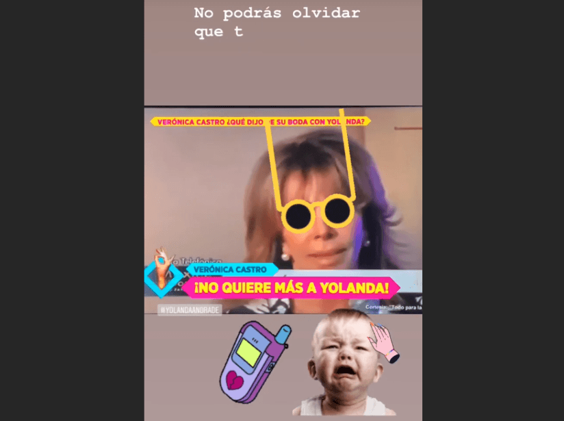 Minutos más tarde, Andrade subió historias a su cuenta de Instagram con imágenes de Verónica Castro, mientras de fondo sonaba la canción de Cristian Castro: “no podrás, olvidar, que te amé…”