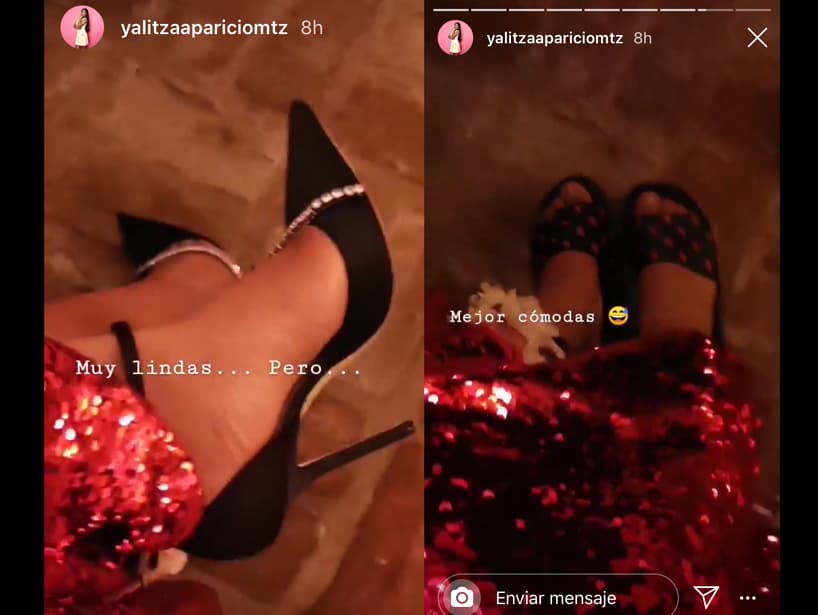 “Muy lindas, pero… mejor cómodas”, escribió la intérprete para mostrar el cambio que hizo de calzado para poder disfrutar de la fiesta con toda la comodidad, sin dejar de lucir bien.