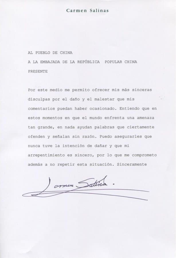 Comunicado de disculpas a la comunidad china