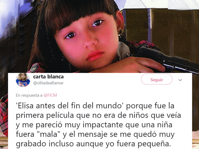 Elisa antes del fin del mundo (1997) de Juan Antonio de la Riva, protagonizada por una pequeña Sherlyn, Rubén Rojo Aura e Imanol Landeta quienes intérpetan a niños que descubren el mundo de los adultos de manera curda.