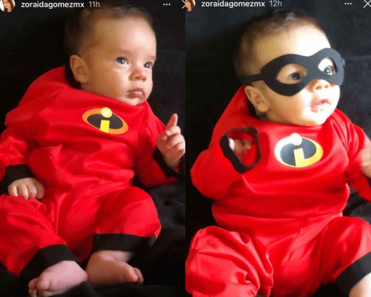 Con casi tres meses de nacido, Maximiliano, el hijo de Zoraida Gómez, apareció disfrazado de uno de los trajes de la película ‘Los Increíbles’. La artista lo presumió en sus Instagram stories con y sin antifaz.