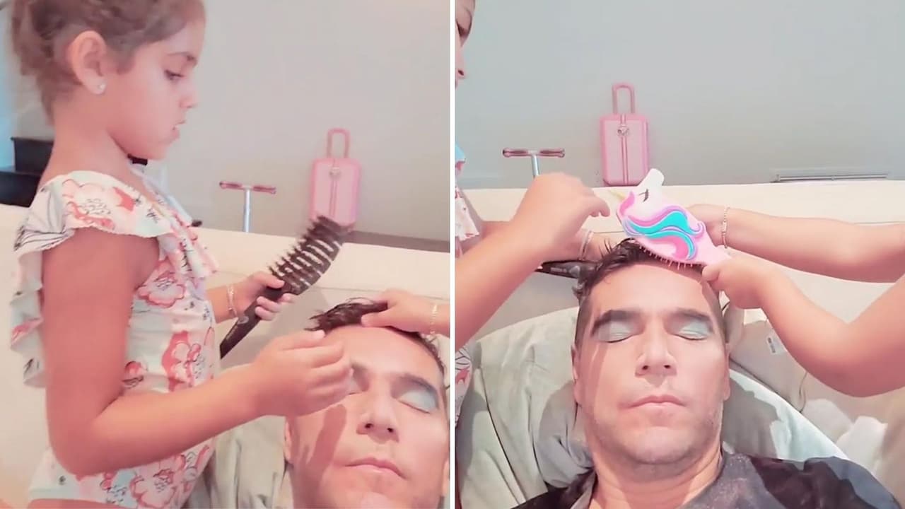 Esposo de Jacky Bracamontes es víctima de sus hijas y termina maquillado por ellas (VIDEO)