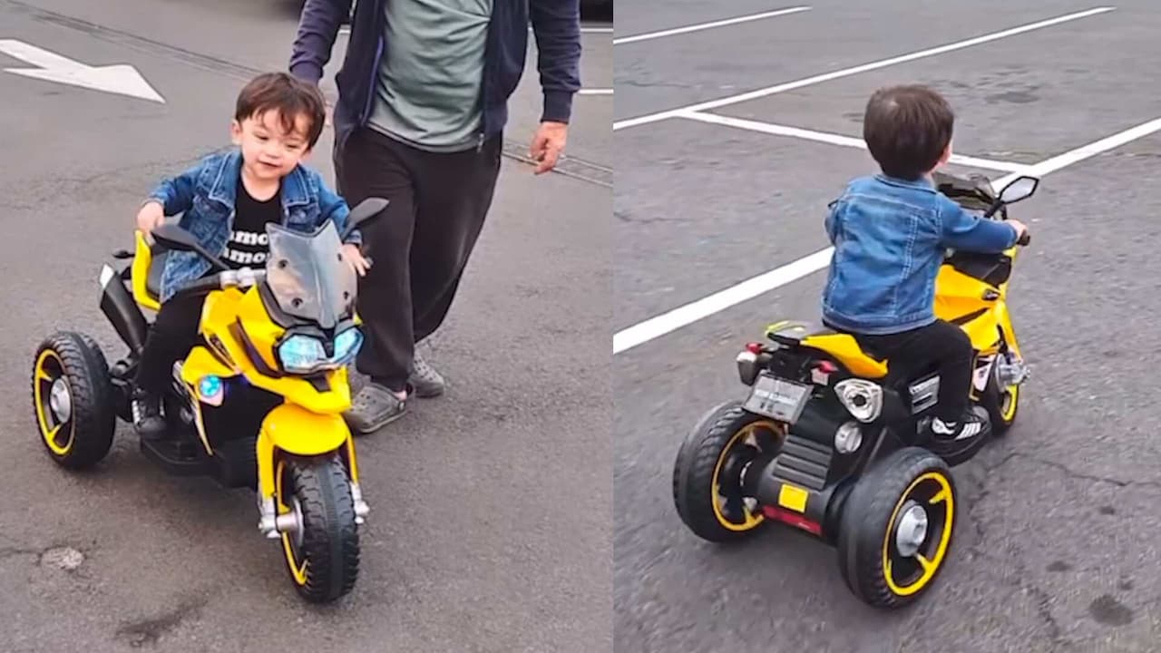 André ya es todo un ‘biker’ y maneja su moto a toda velocidad