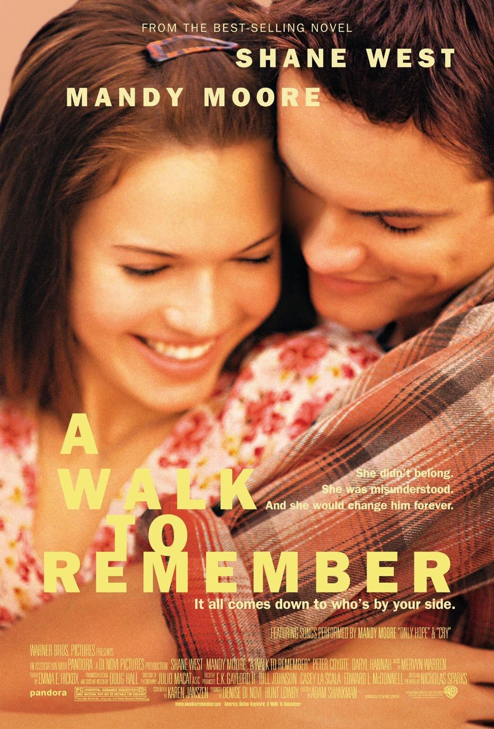 Una romántica película de dos adolescentes que se enamoran, pese a que son muy diferentes. A walk to remember (2002), narra la historia de Jamie (Mandy Moore), una chica muy noble, y Landon (Shane West), un joven rebelde. Está basada en la novela de Nicholas Sparks del mismo título.