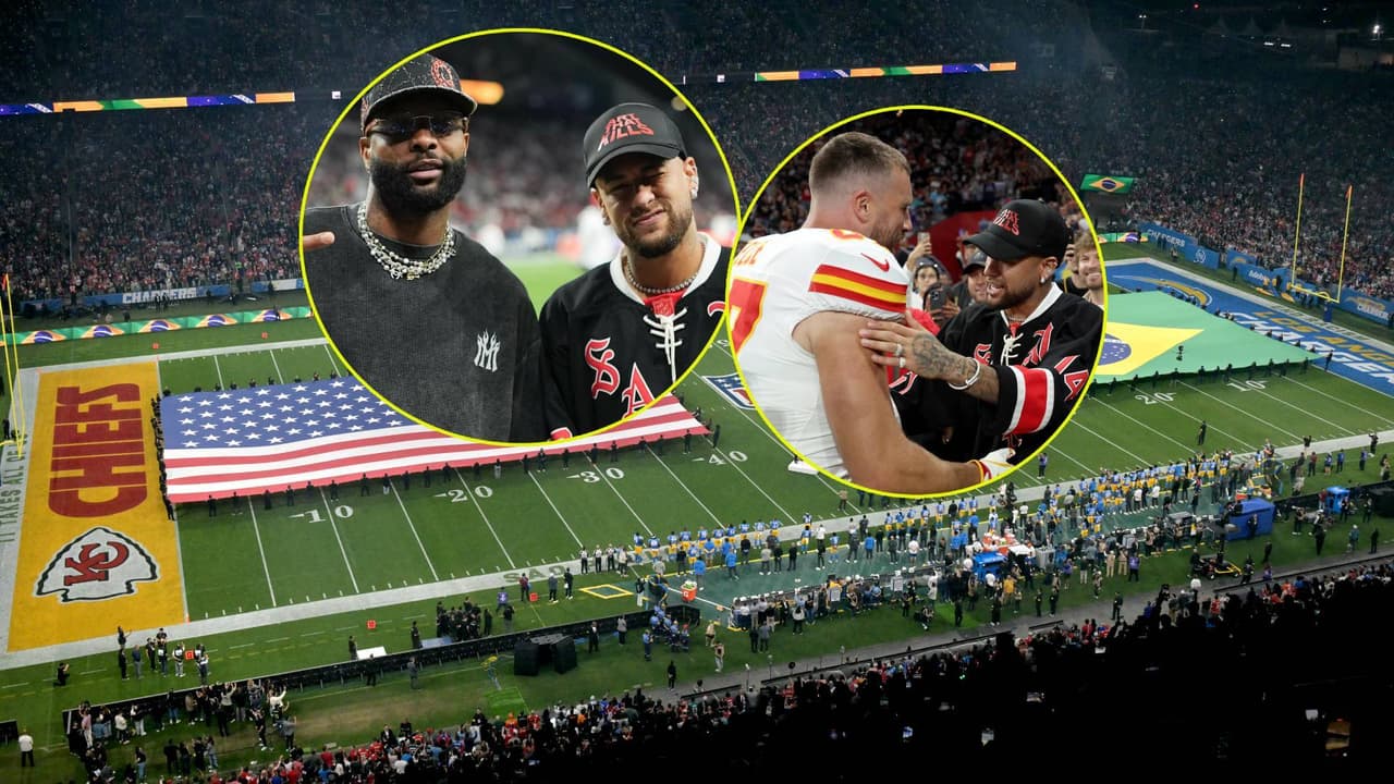 La reacción de Neymar al conocer a Travis Kelce en Brasil es de locos