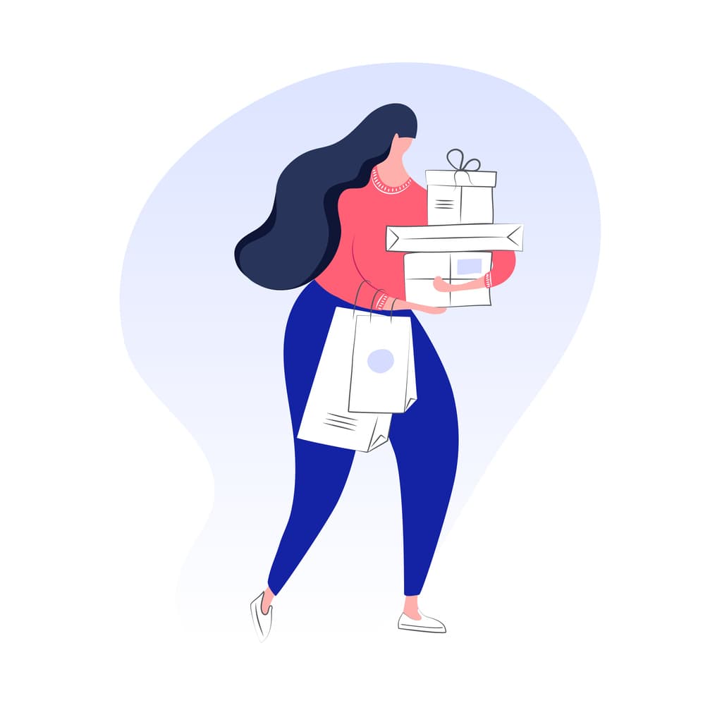 Where to Buy, Shopping, Sale, Delivery, Consumerism Concept. Modern Flat Design Concept of Web Page Shopper with Purchases for Website and Mobile. Vector illustration on white