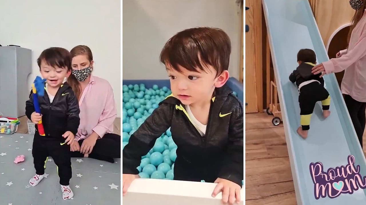 André comenzó con clases de motricidad y Sherlyn está orgullosa de su gran avance