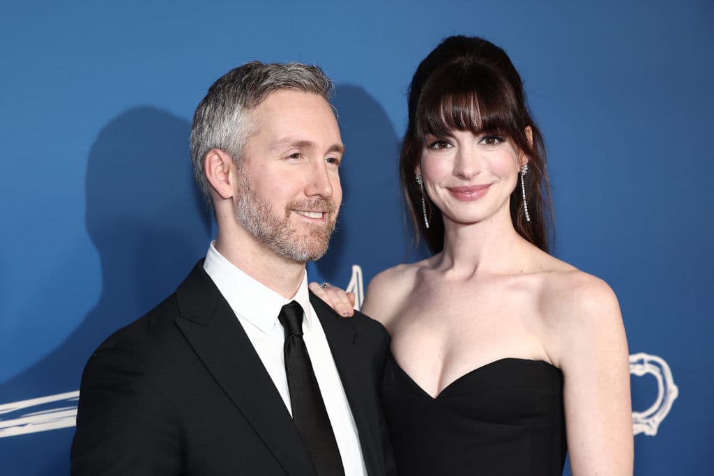 NEW YORK, NEW YORK - FEBRUARY 10: Adam Shulman and Anne Hathaway attend the opening night of "The Music Man" at Winter Garden Theatre on February 10, 2022 in New York City. (Photo by Arturo Holmes/Getty Images)