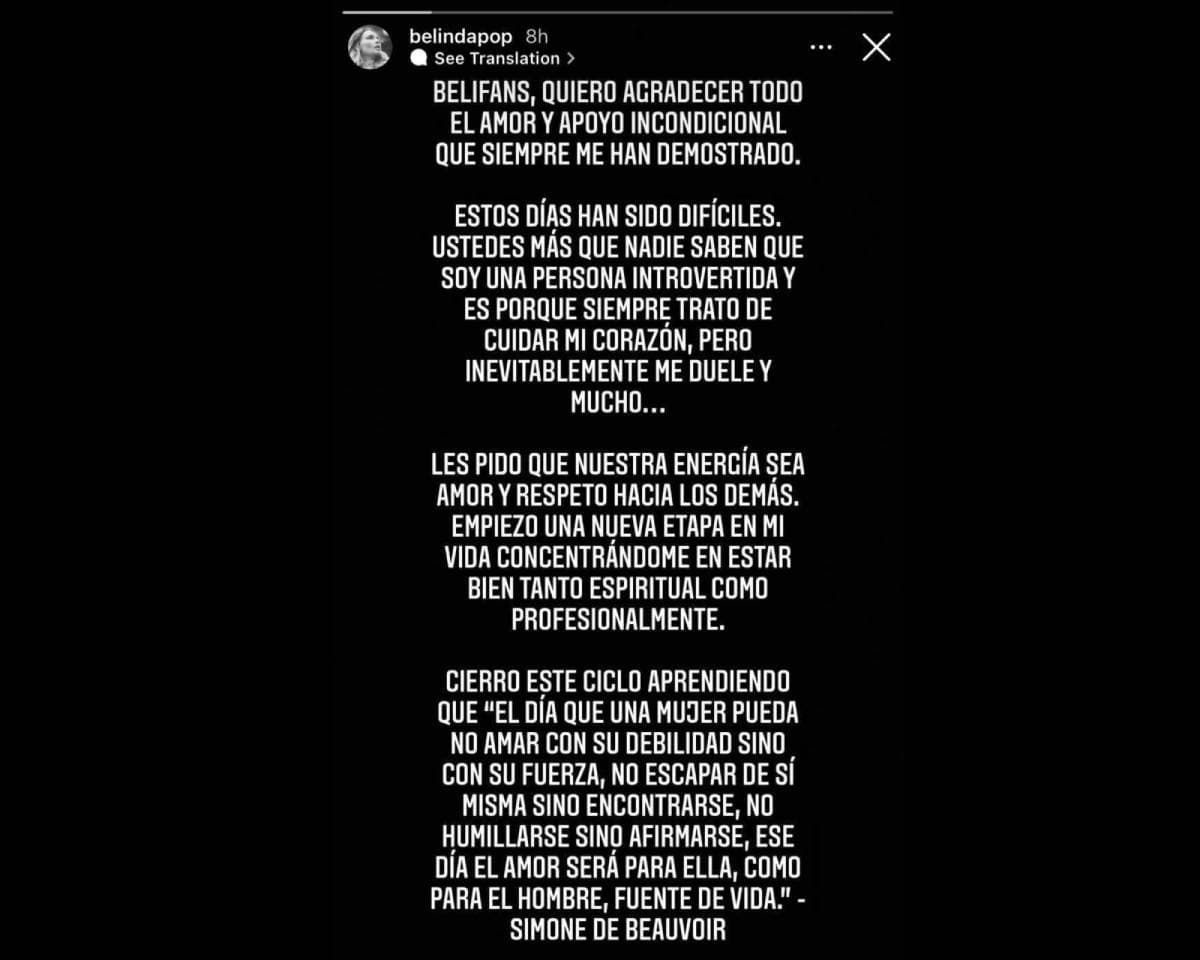 Belinda envía mensaje tras su ruptura con Christian Nodal