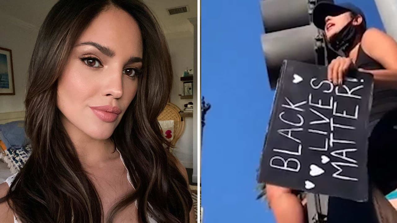 Este es el video donde Eiza González se sube a semáforo para protestar contra el racismo