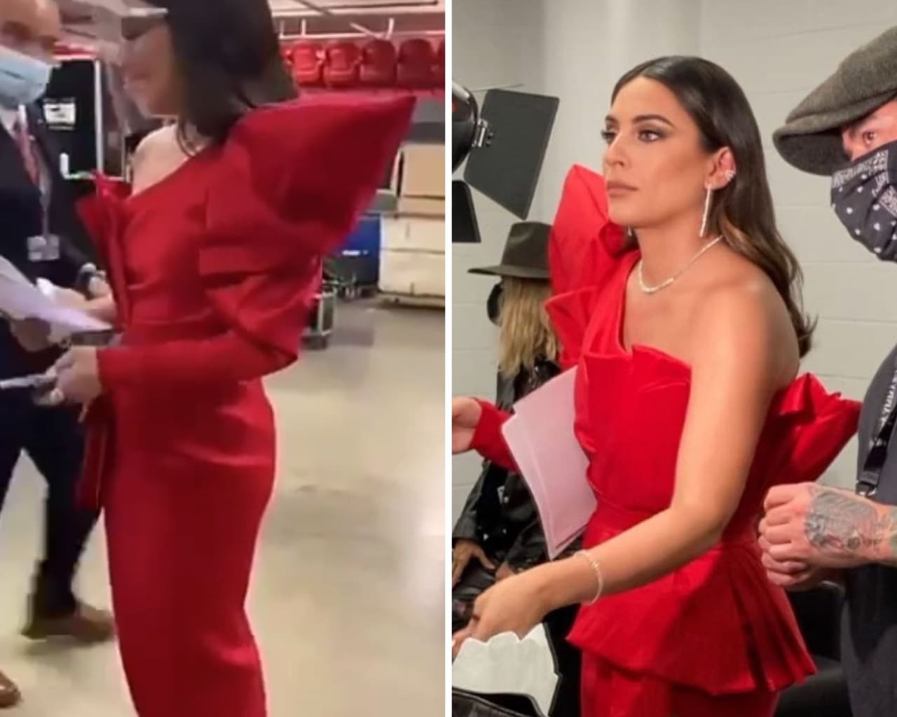 El último look con el que se logró ver a Ana Brenda durante la gala de los Latin Grammy's fue un vestido de fiesta en color rojo con interesantes cortes a la cintura y hombro asimétrico.
