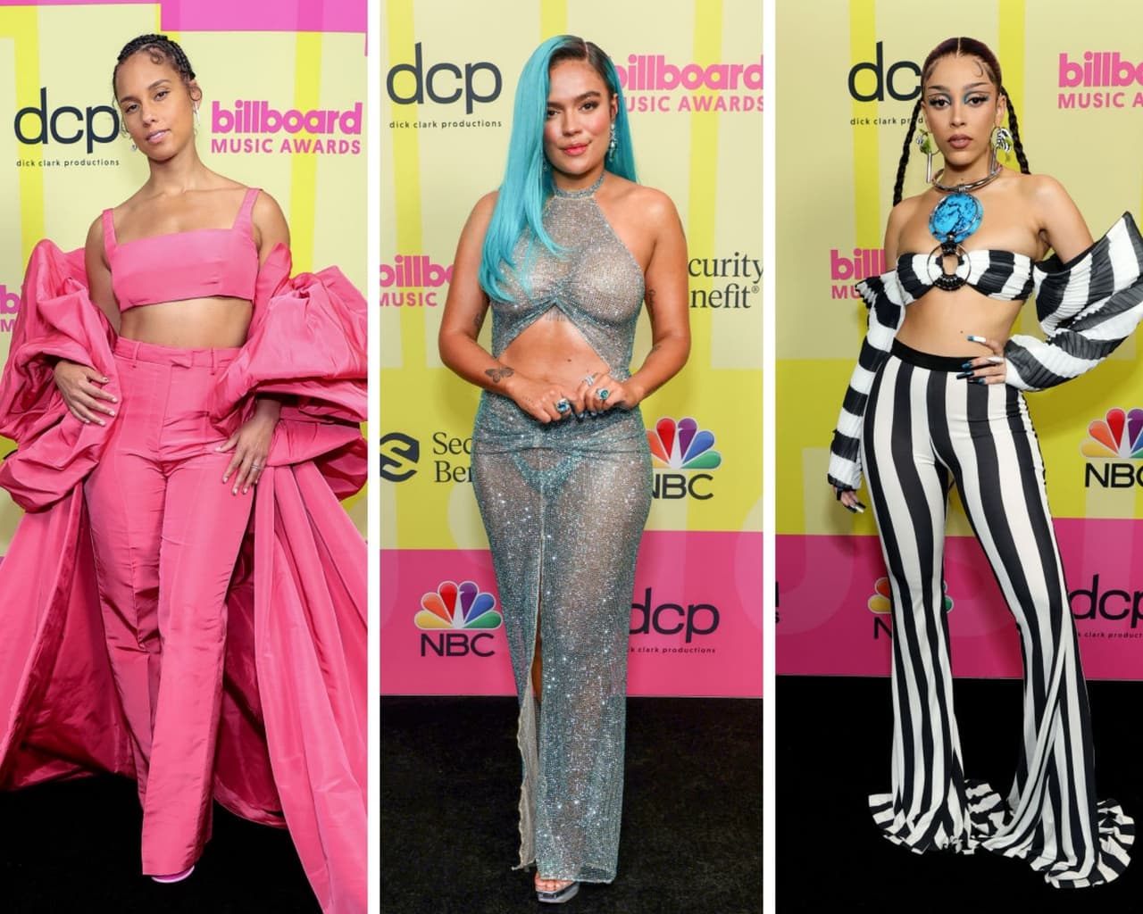 La noche del domingo se llevó a cabo la gala de premios Billboard 2021; aquí los looks más llamativos de la noche, incluyendo el deslumbrante diseño de transparencias que modeló Karol G.