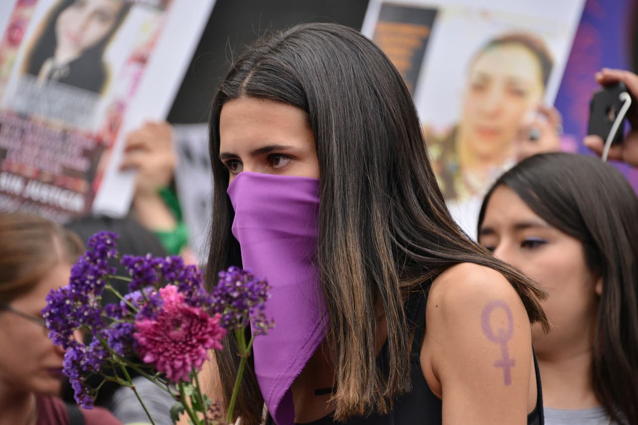 MEXICO CITY, MEXICO - 2020/02/14: Several feminist demonstrators take part in a protest against gender-based violence against women after the murder of Ingrid Escamilla, 25, stabbed to death and then skinned by her partner in the north of Mexico City at Reforma Avenue in Mexico City, Mexico. (Photo by Carlos Tischler/Pacific Press/LightRocket via Getty Images)
