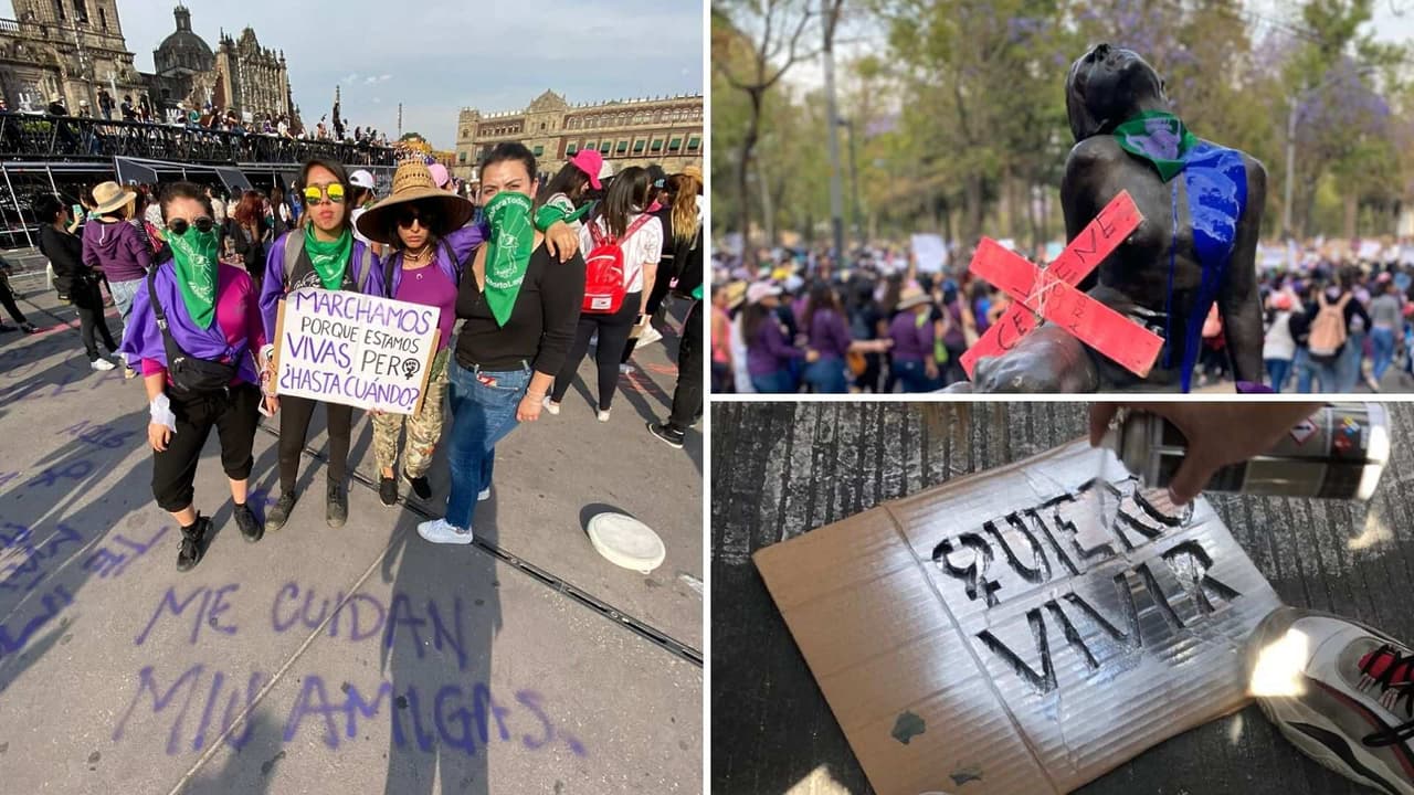 Pintura, himnos y paliacates: Estas fueron las formas de protesta más destacadas en la marcha del 8 de marzo