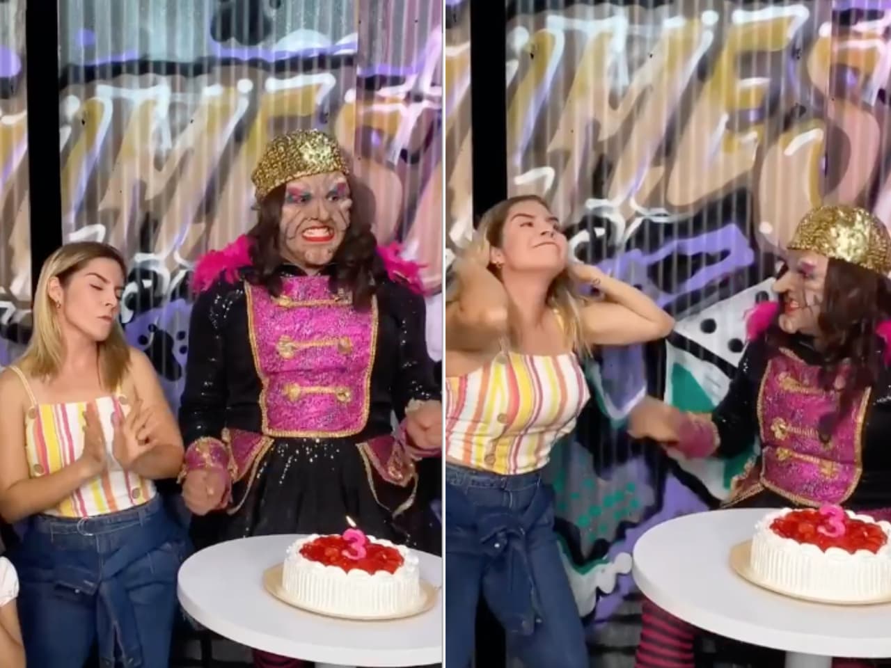 Karla Panini hace el papel de la villana en su versión del video del pastel