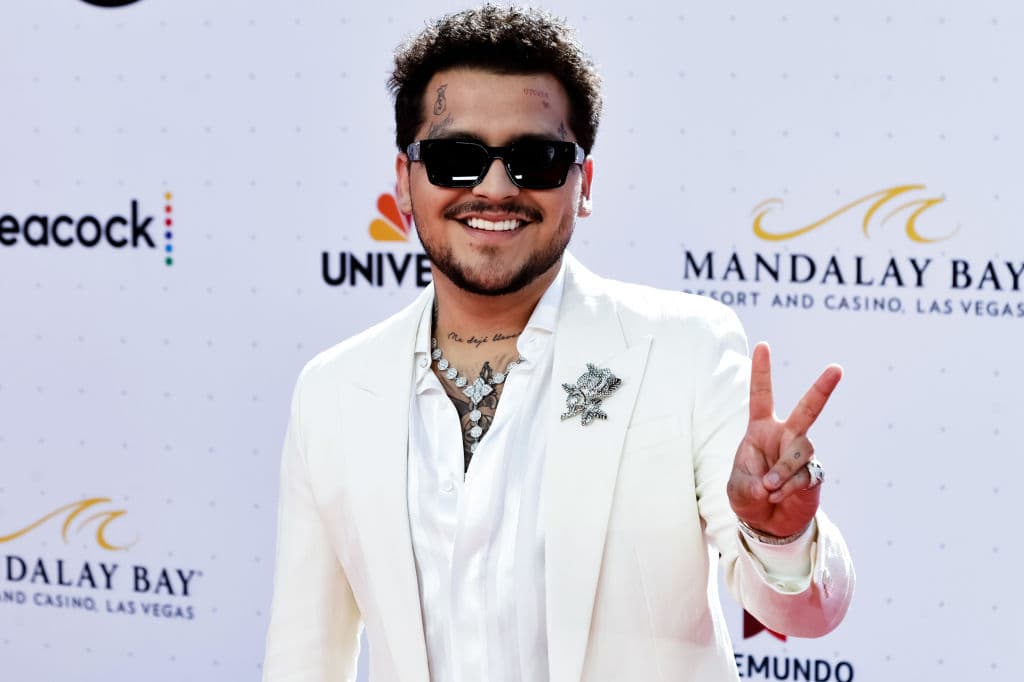 LAS VEGAS, NEVADA - APRIL 21: Christian Nodal arrives at the 2022 Latin American Music Awards at Michelob ULTRA Arena on April 21, 2022 in Las Vegas, Nevada. (Photo by Greg Doherty/Getty Images)