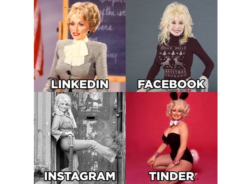 La cantante y actriz, Dolly Parton, sorprendió a Twitter con el primer challenge del año. La famosa estrella de country compartió cuatro versiones de “su foto de perfil”, pero cambiando en redes sociales, desde Linkedin, Facebook, Instagram y Tinder. “Consigue a una mujer que pueda hacerlo todo”, escribió cantante, tras celebrar sus 79 años.