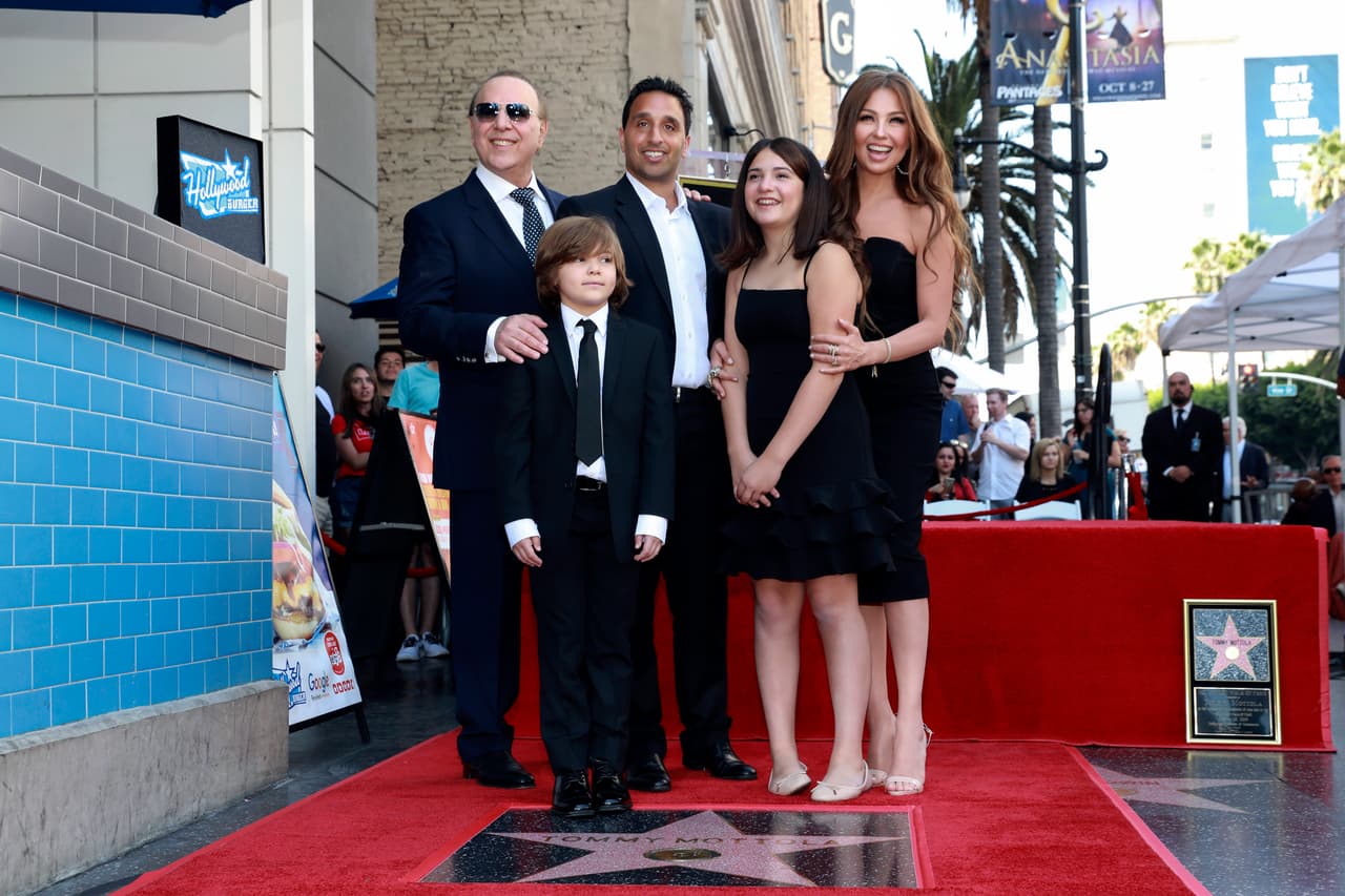 Tommy Mottola, from left, Matt Mottola, Michael Mottola, Sabrina Mottola and Thalia attend a ceremony honoring Tommy Mottola with a star on the Hollywood Walk of Fame on Thursday, Oct. 10, 2019 in Los Angeles. (Photo by Mark Von Holden/Invision/AP)