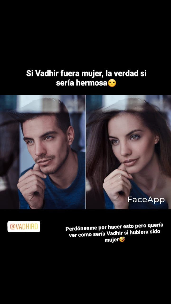 Fans de Vadhir Derbez no se quisieron quedar atrás e incluso hicieron su propia edición de FaceApp para descubrir como sería la versión femenina del actor, quien compartió la foto en sus historias de Instagram.