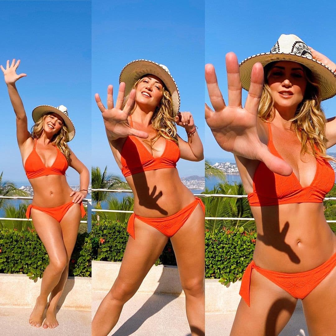 <b>Andrea Legarreta</b> aprovechó la playa y el sol para celebrar sus cinco millones de seguidores, presumiendo un diminuto bikini naranja y su increíble vientre de acero.