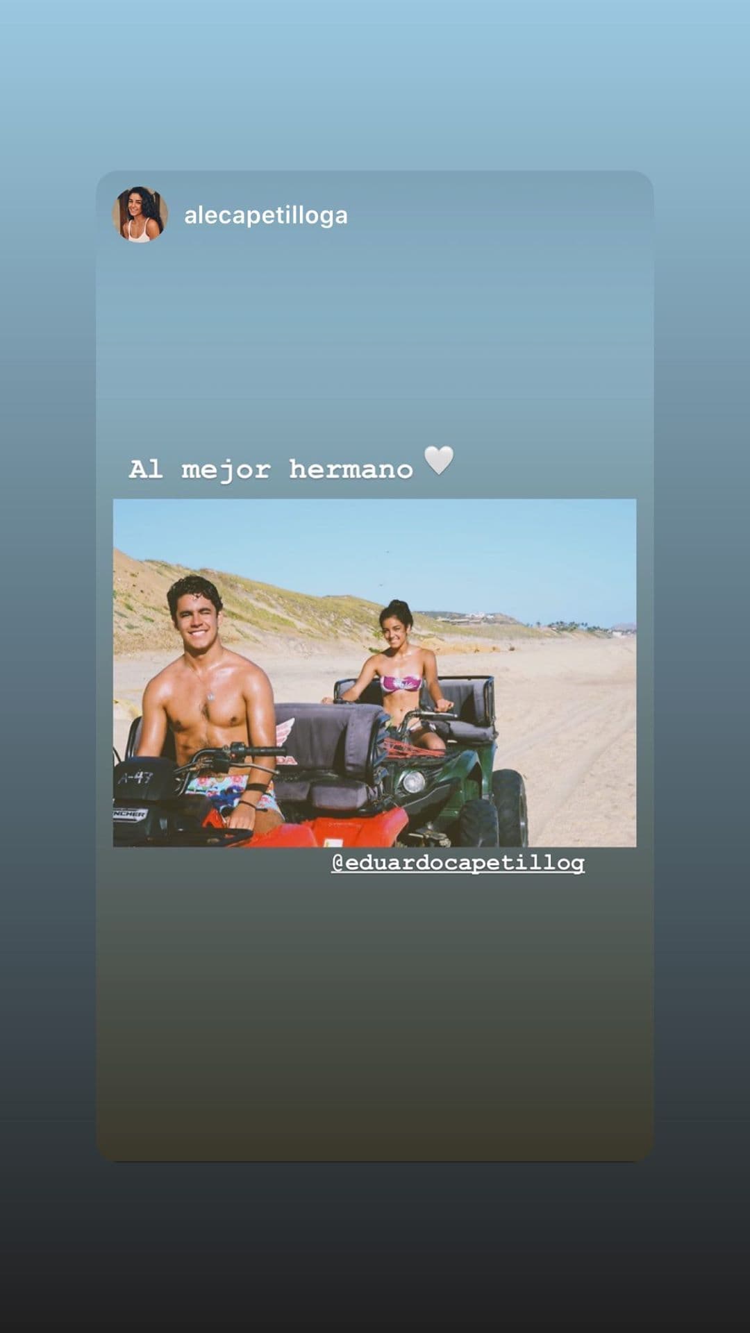 "Siempre que subo fotos de mis aventuras con Eduardo la gente me dice, '¿y Pau donde está?', y no, no es porque excluyamos a Pau, es porque a Pau no le gustan esos planes", explicó Alejandra. 
<br>
<br>Por su parte, Ana Pau explicó que ella realmente no se interesaba mucho por aquellas actividades al aire libre con sus hermanos: "Se los juro, siempre me invitan, pero me dicen así de: 'oye, nos levantamos a las 4 de la mañana y vamos a andar en moto en un cerro, nos revolcamos en el lodo y luego escalamos un árbol, ¿quieres venir? Y yo les digo: 'eem no'".
<br>
<br>A pesar de sus personalidades tan diferentes, ambas concluyeron tener una gran relación con su hermano mayor.