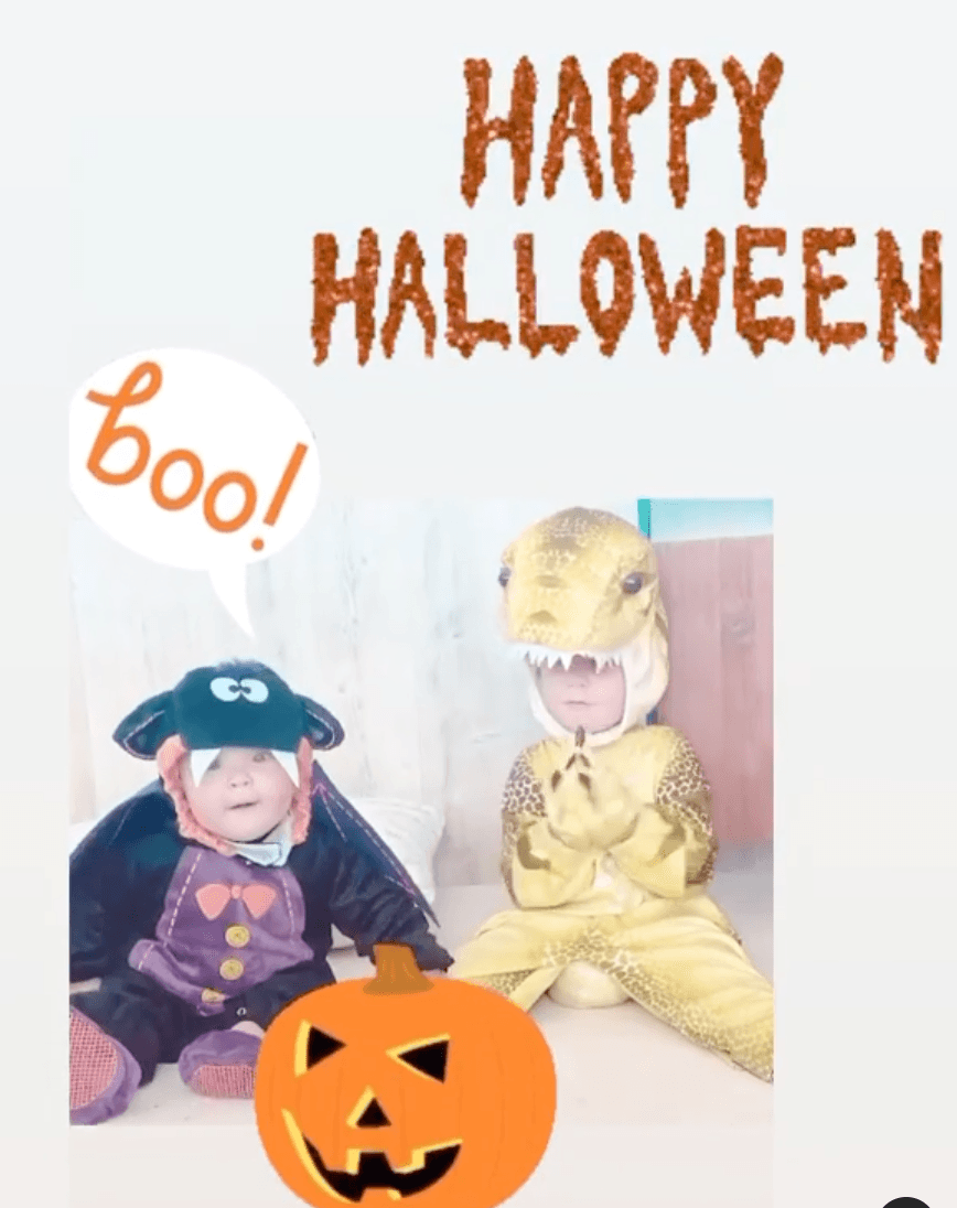 Anahí compartió un pequeño video en el que aparecen sus dos hijos con sus disfraces. El mayor, “Manu”, eligió un atuendo de dinosaurio en color amarillo y su hermanito Emiliano aparece como un tierno vampiro en su primera fiesta de Halloween.