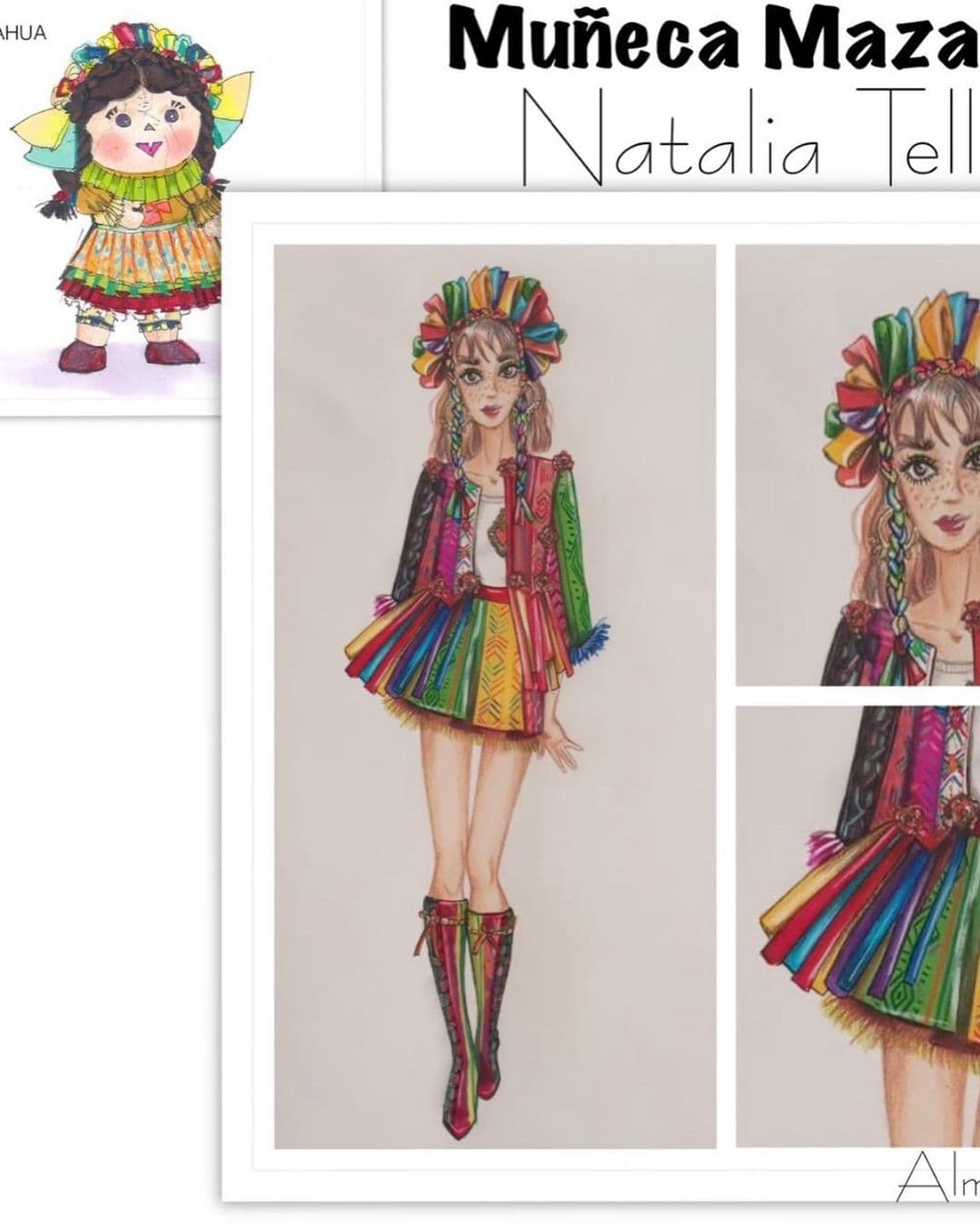 Desde su cuenta de Instagram, la también actriz compartió todo sobre su outfit, el cual consistía en una corta falda hecha de telas bordadas y una diadema con gran variedad de listones: "De 'Lele', muñeca Mazahua; uno de los trajes más divertidos, coloridos y mexicanos. Gracias a los cracks que lo hacen posible".